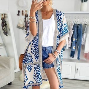 Prep Obsessed Elena Printed Kimono - Blue